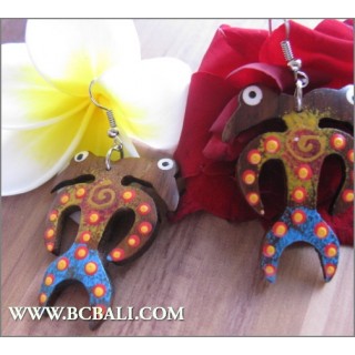 Handmade Exotic Earrings Wood Carving Painting Bali